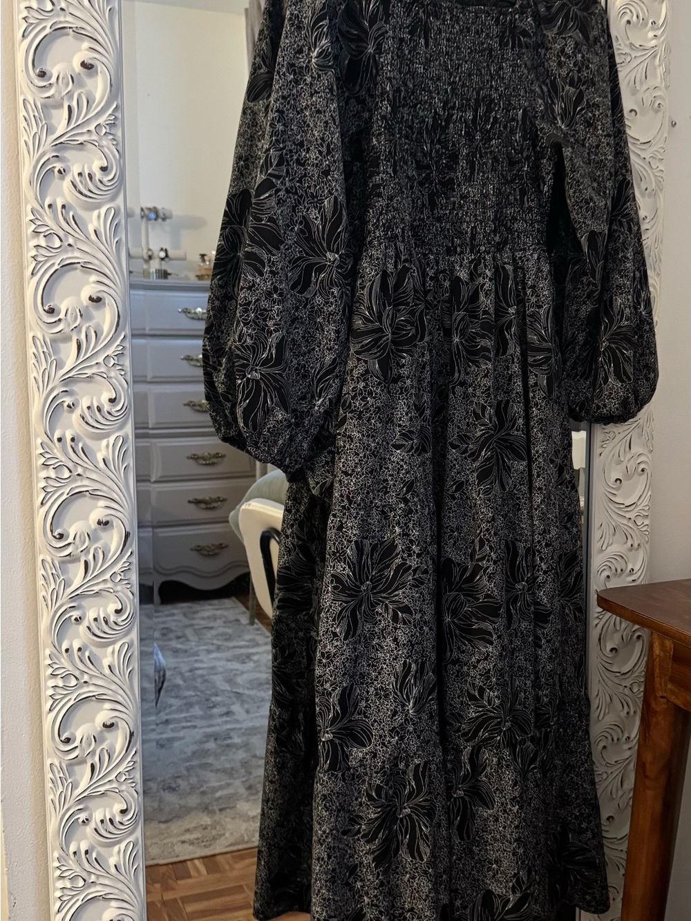 HENLY Boutique Black Floral Square-Neck Midi Dress - Picture 3 of 4
